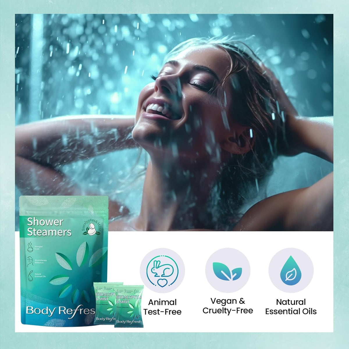 BodyRefresh close-up of one shower steamer highlighting fizzing texture and aroma
