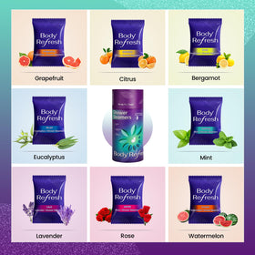 BodyRefresh tablet texture detail highlighting natural ingredients and long-lasting scent
