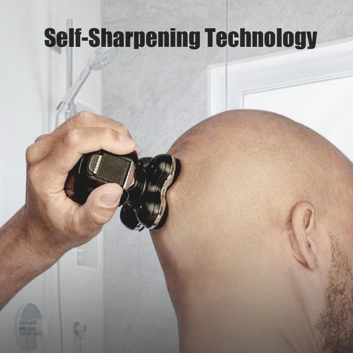 BOEEA in-use lifestyle shot of a bald man shaving for smooth, comfortable results