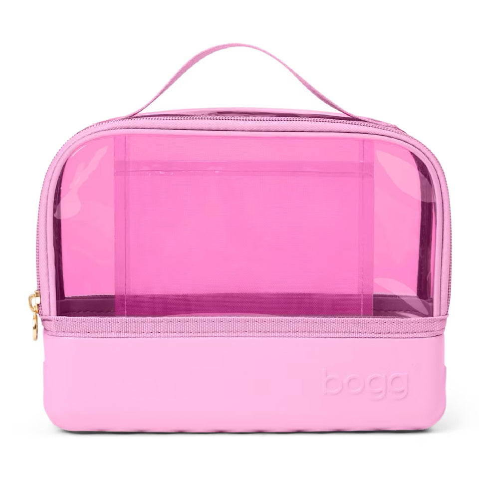 BOGG BAG front view of Pink Taffy pouch showing compact shape and handle for easy carrying