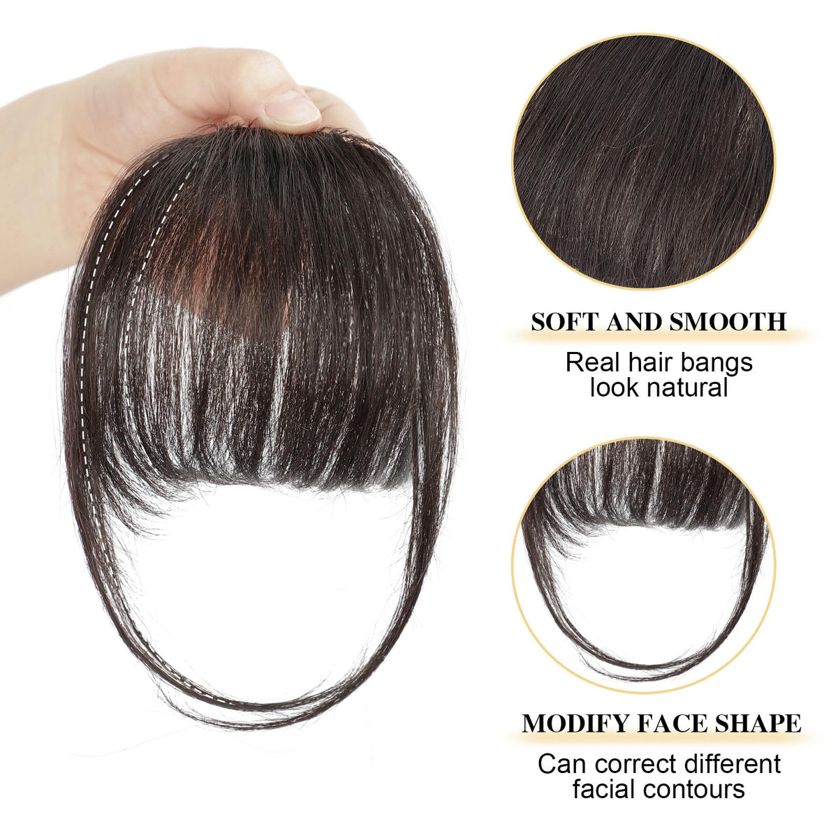 BOGSEA model wearing bangs in use demonstrates blended fringe benefit instant style