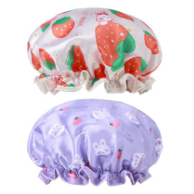 BOHUIZ front view of purple and yellow caps showing cute rabbit prints and colors