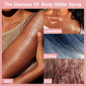 Boko on arm body highlight showing radiant sparkle and quick-dry benefit