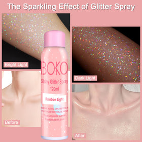 Boko texture of fine holographic glitter sprayed on skin showing subtle shimmer