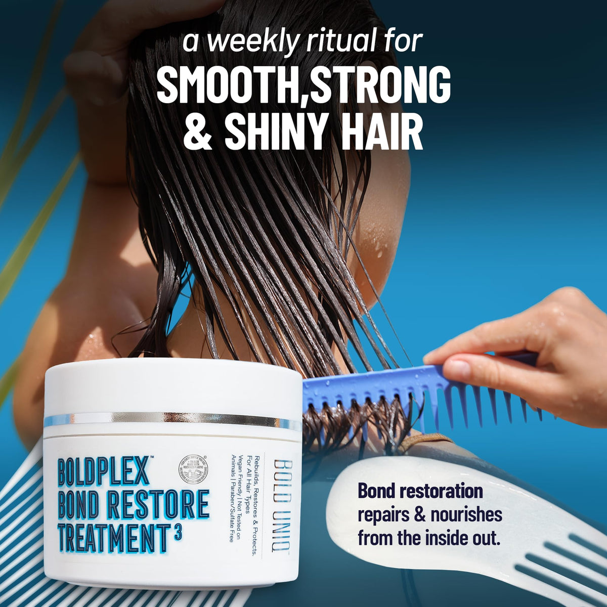BOLD UNIQ used on curly hair in lifestyle shot improving definition