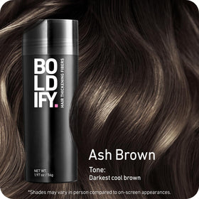 Boldify open container displaying fibers and refillable 56g capacity for long use