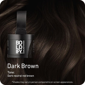 Boldify compact open showing dark brown shade for natural root blending
