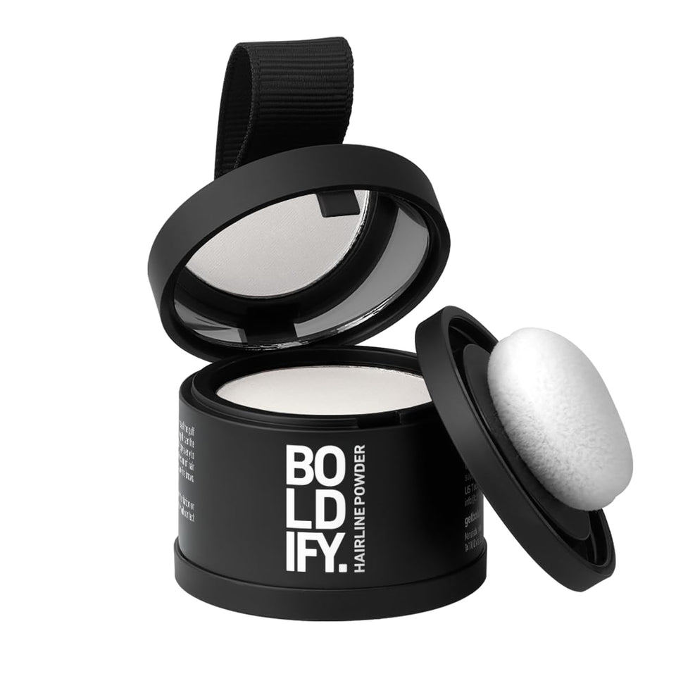 Boldify front compact showing sleek pressed-powder for quick root coverage