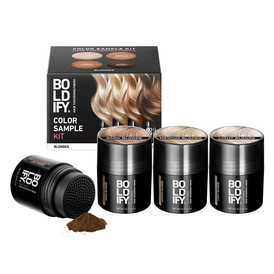 Boldify front packaging showing sample kit for easy shade testing