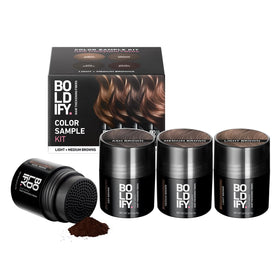 Boldify front packaging showing sample kit and shade options for easy selection