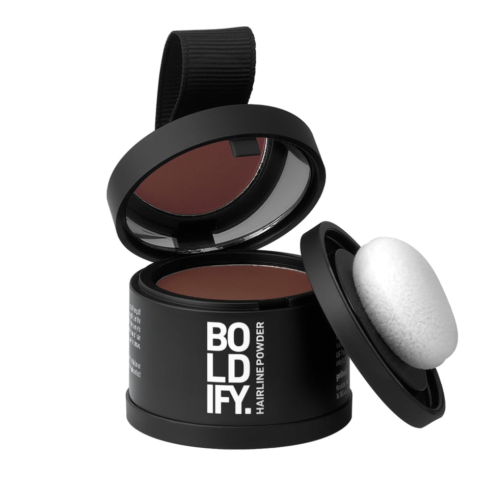 Boldify compact front view showing auburn shade and compact design benefit