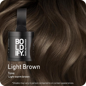 Boldify compact opened with applicator showing controlled, mess-free application benefit
