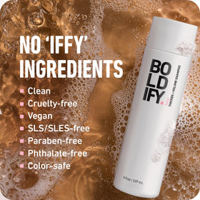 BOLDIFY on a bathroom shelf staged for everyday routine inspiration