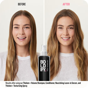Boldify being applied to damp hair to create lift and easy styling
