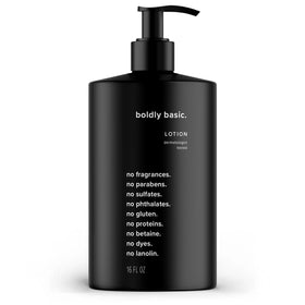 Boldly Basic front label showing unscented 16 oz bottle and benefits