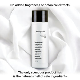 Boldly Basic shampoo in family bathroom scene showing gentle everyday use