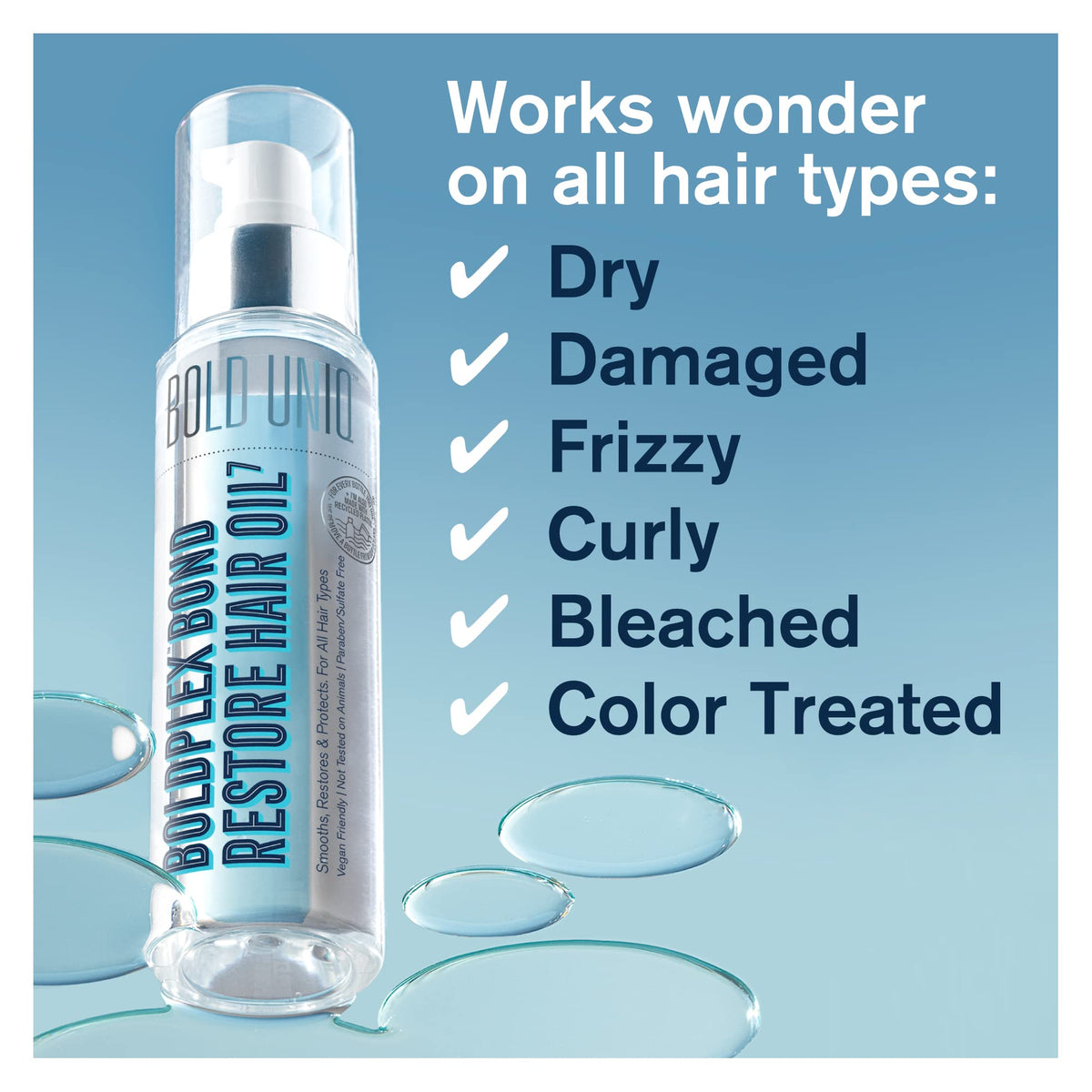 BOLD UNIQ used on curly hair in lifestyle shot, enhances curl definition and softness