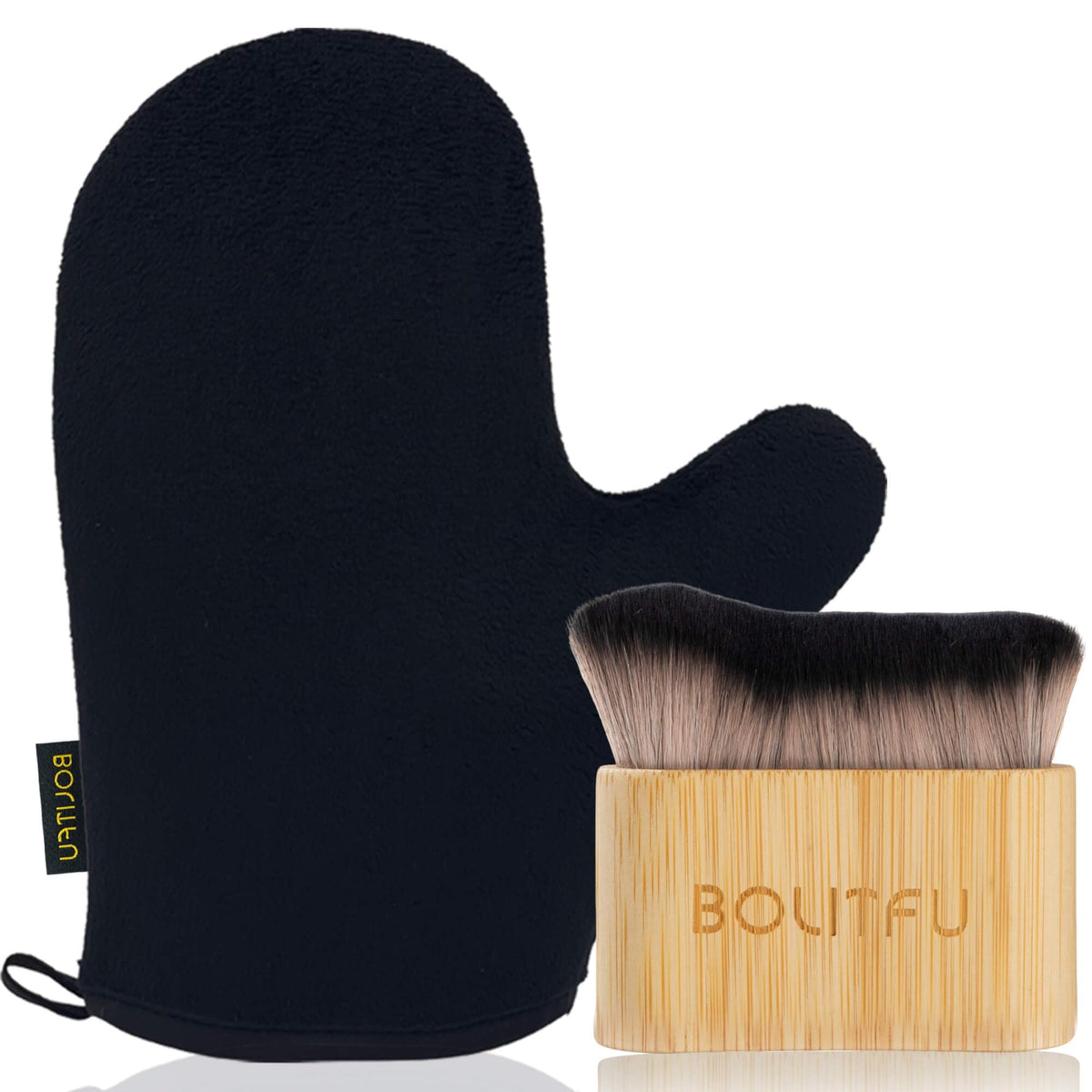 BOLITFU front view of mitt and brush set showing a full kit and benefit of complete coverage