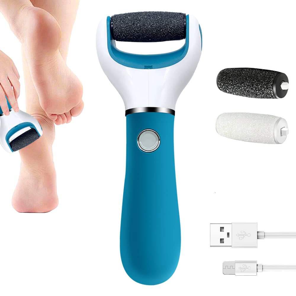 BOMPOW front view of blue electric callus remover showing ergonomic grip and control