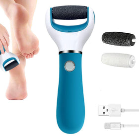 BOMPOW front view of blue electric callus remover showing ergonomic grip and control