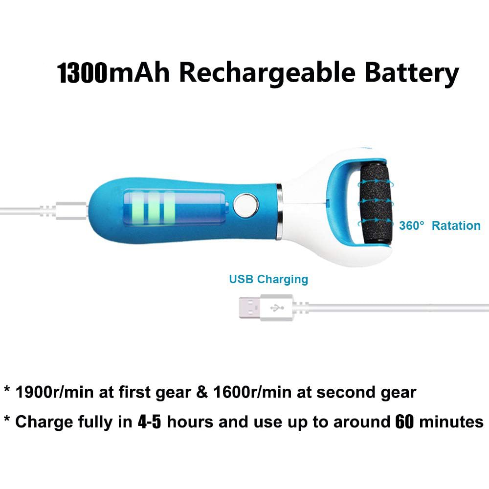 BOMPOW next to smartphone showing compact rechargeable foot file size