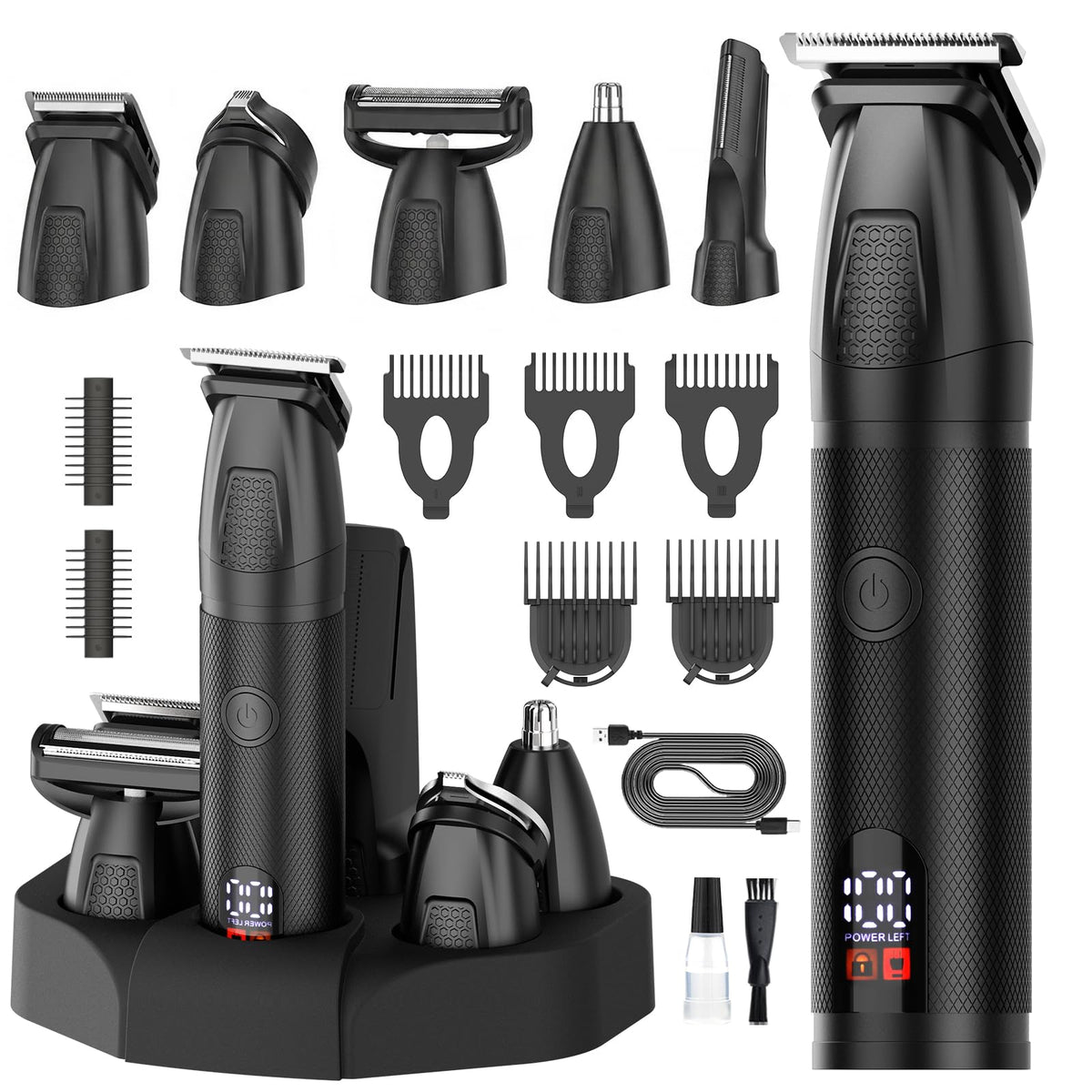 Bomxin front view of full grooming kit showing tidy layout and case for easy storage