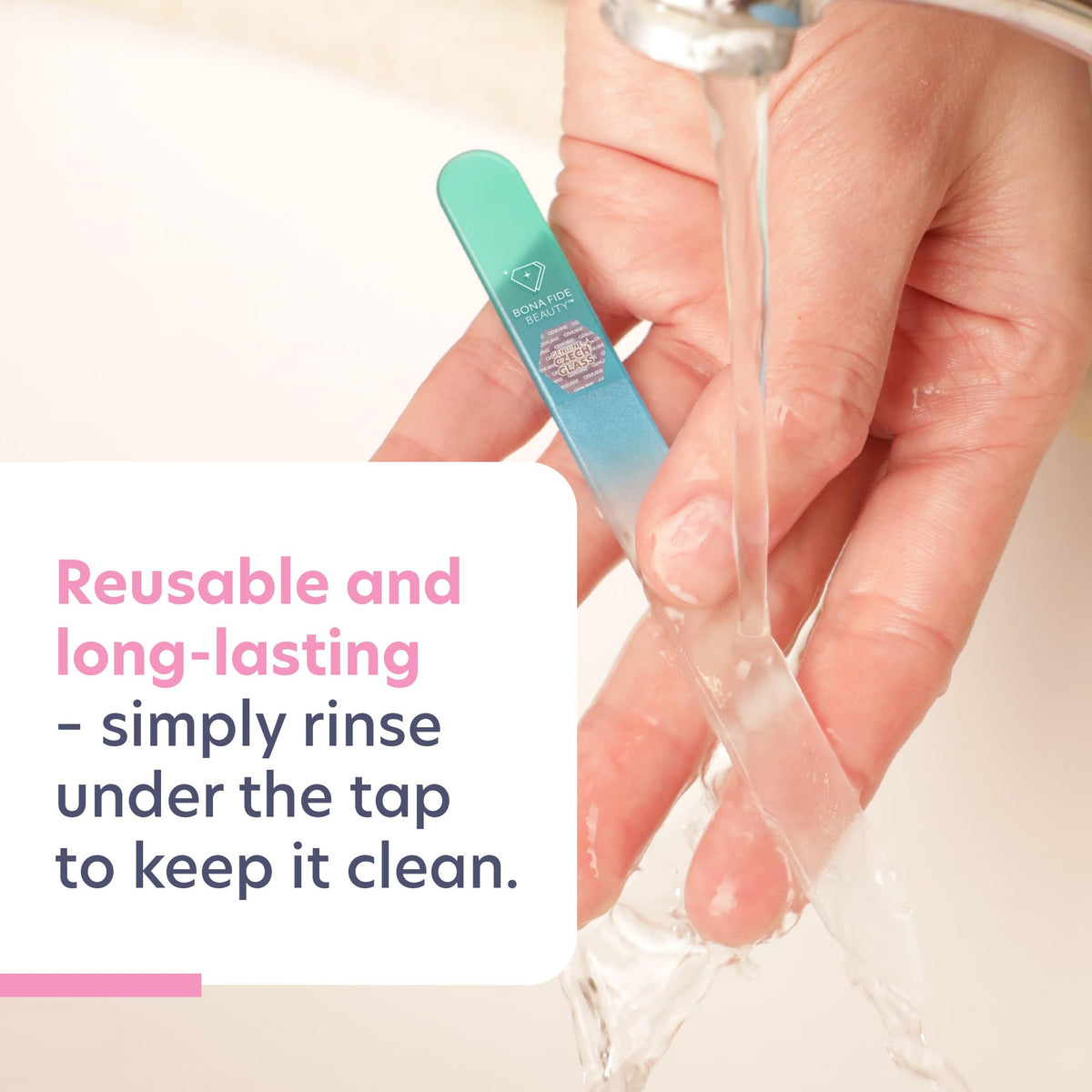 Bona Fide Beauty used on a natural nail showing gentle shaping and reduced splitting benefit