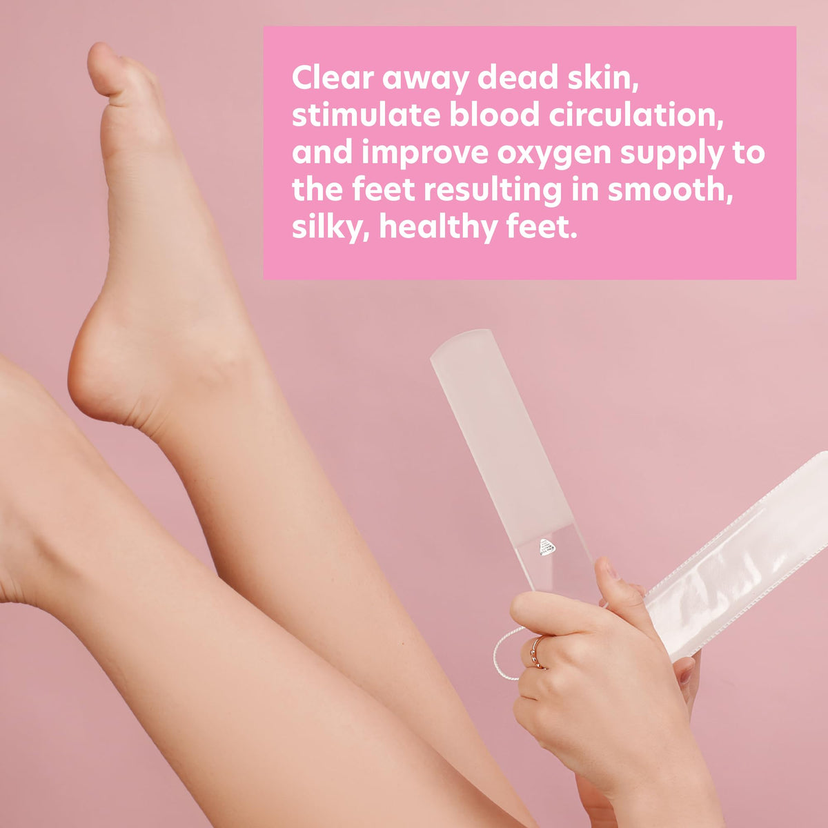 Bona Fide Beauty glass foot file used on heel demonstrating smooth skin improvement