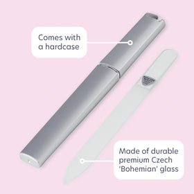 bona fide beauty file beside manicure tools in lifestyle setup for at-home salon
