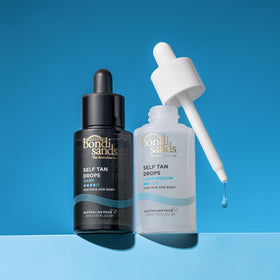 Bondi Sands drops in palm mixed with moisturizer demonstrating customizable color control