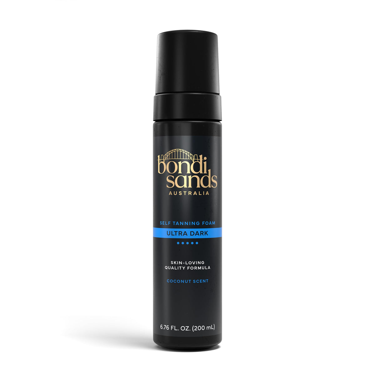 Bondi Sands front packaging showing foam bottle and benefit of even tan