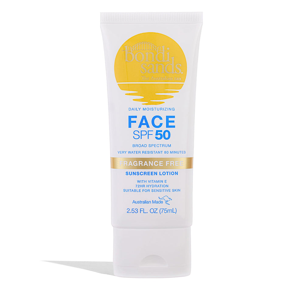 Bondi Sands front packaging of SPF 50 face lotion showing size and labeling, for daily protection