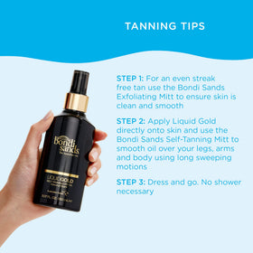 Bondi Sands bottle in beach bag portraying on-the-go tanning convenience and glow
