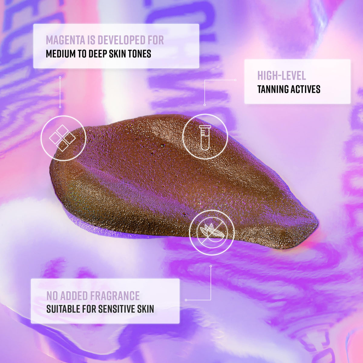 Bondi Sands magenta color guide visible on skin for precise, even tanning