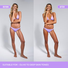 Bondi Sands foam on tanning mitt in hand illustrating easy, streak-free blending