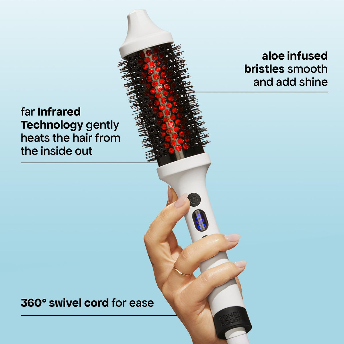 BONDIBOOST aloe-infused bristles detail reducing snags and adding shine