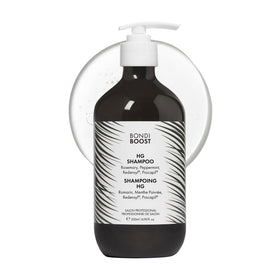 BONDIBOOST front bottle view showing branding and pump, promotes fuller hair