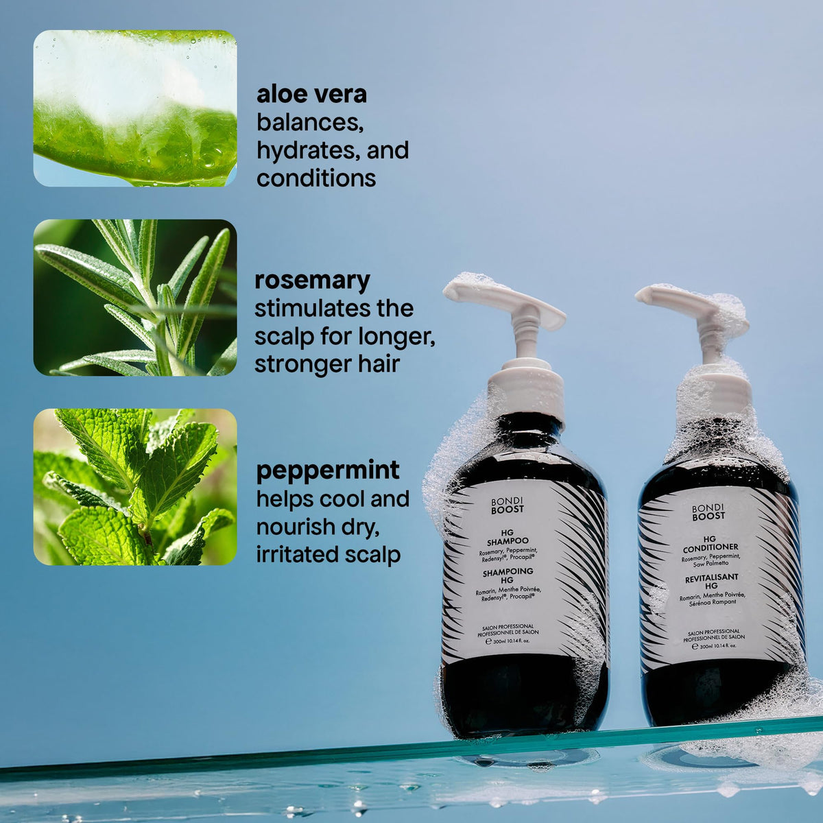 BONDIBOOST shampoo pump close-up demonstrating easy dispensing