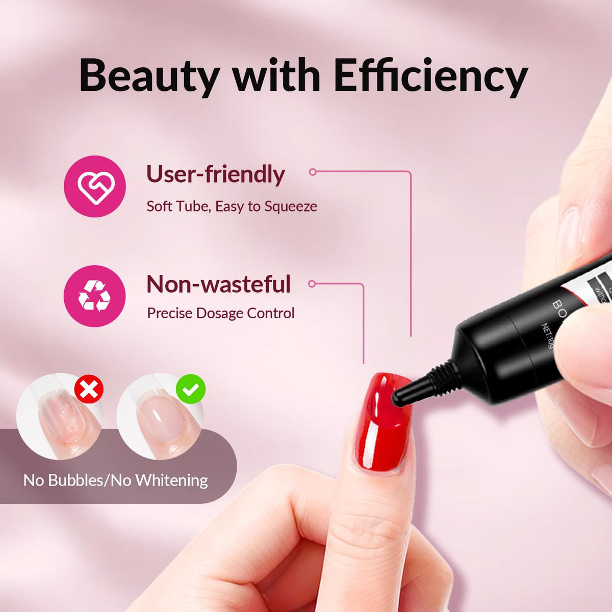 Bonitiva glue being applied to press-on nail for fast bond