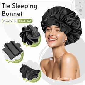 BONNET QUEEN close-up of wide tie band texture and secure grip benefit