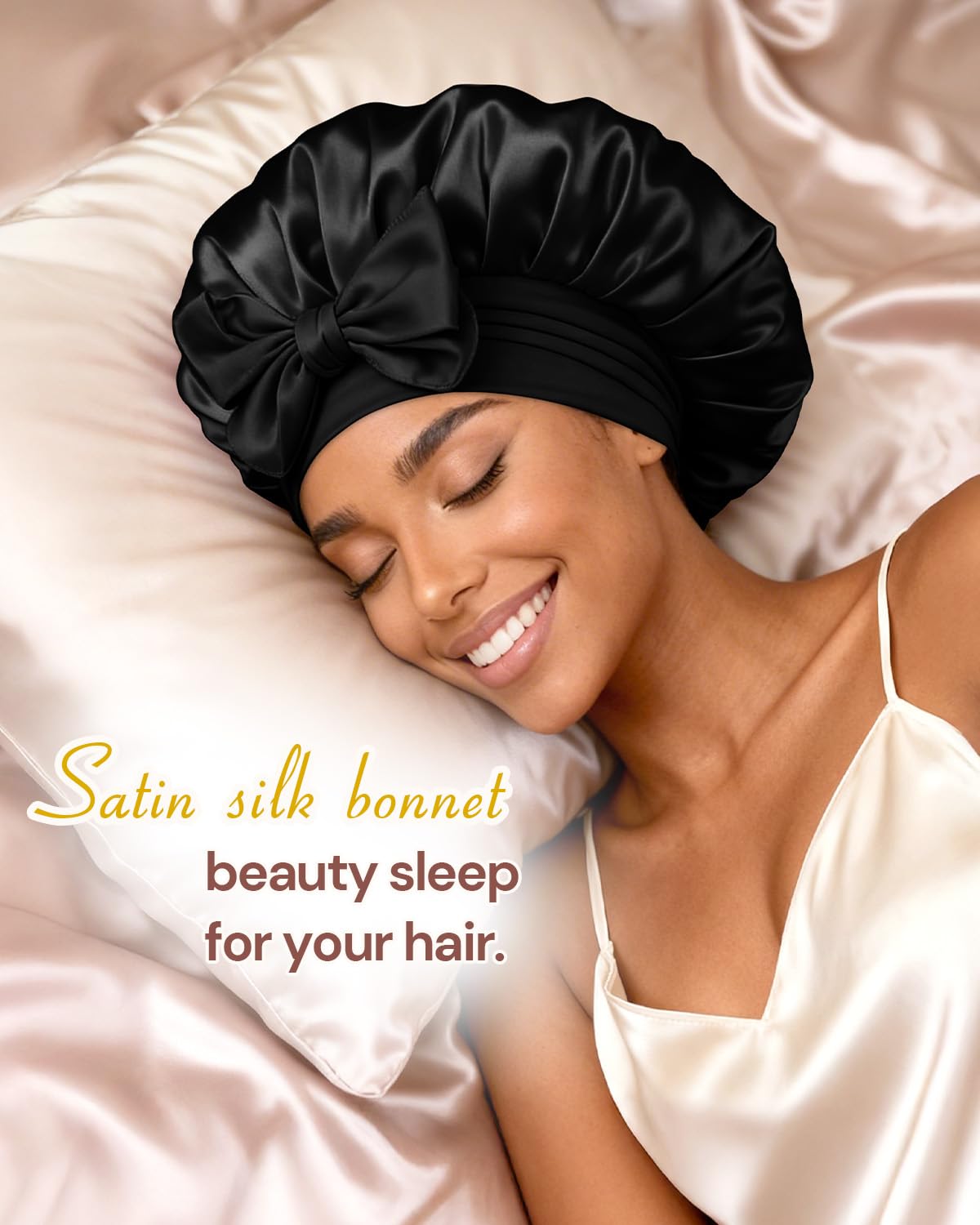 BONNET QUEEN inside satin lining visible to protect hair moisture benefit