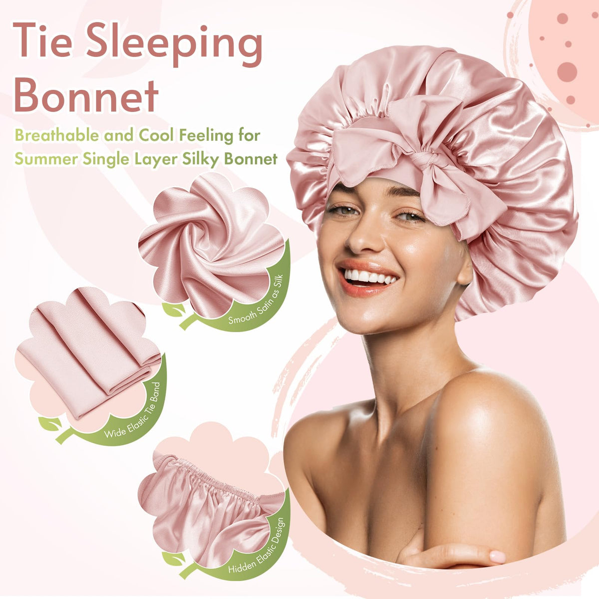 BONNET QUEEN tie band detail highlighting adjustable band for custom comfort