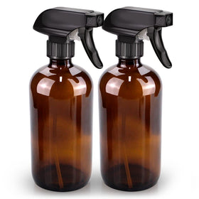 Bontip amber glass front view showing two 16 oz bottles and black triggers preserving blends