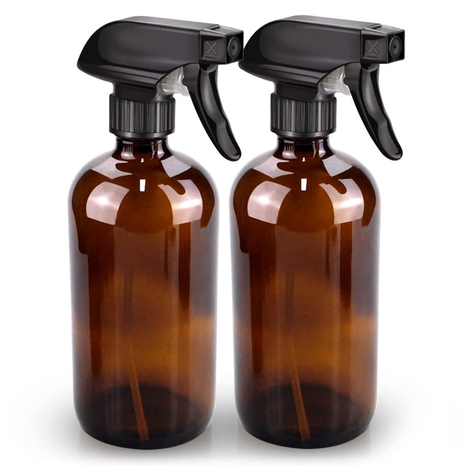 Bontip amber glass front view showing two 16 oz bottles and black triggers preserving blends
