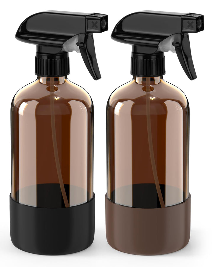 Bontip amber glass bottles front view showing protective sleeves and sleek design