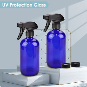Bontip side profile of cobalt bottles, demonstrates sturdy glass and design
