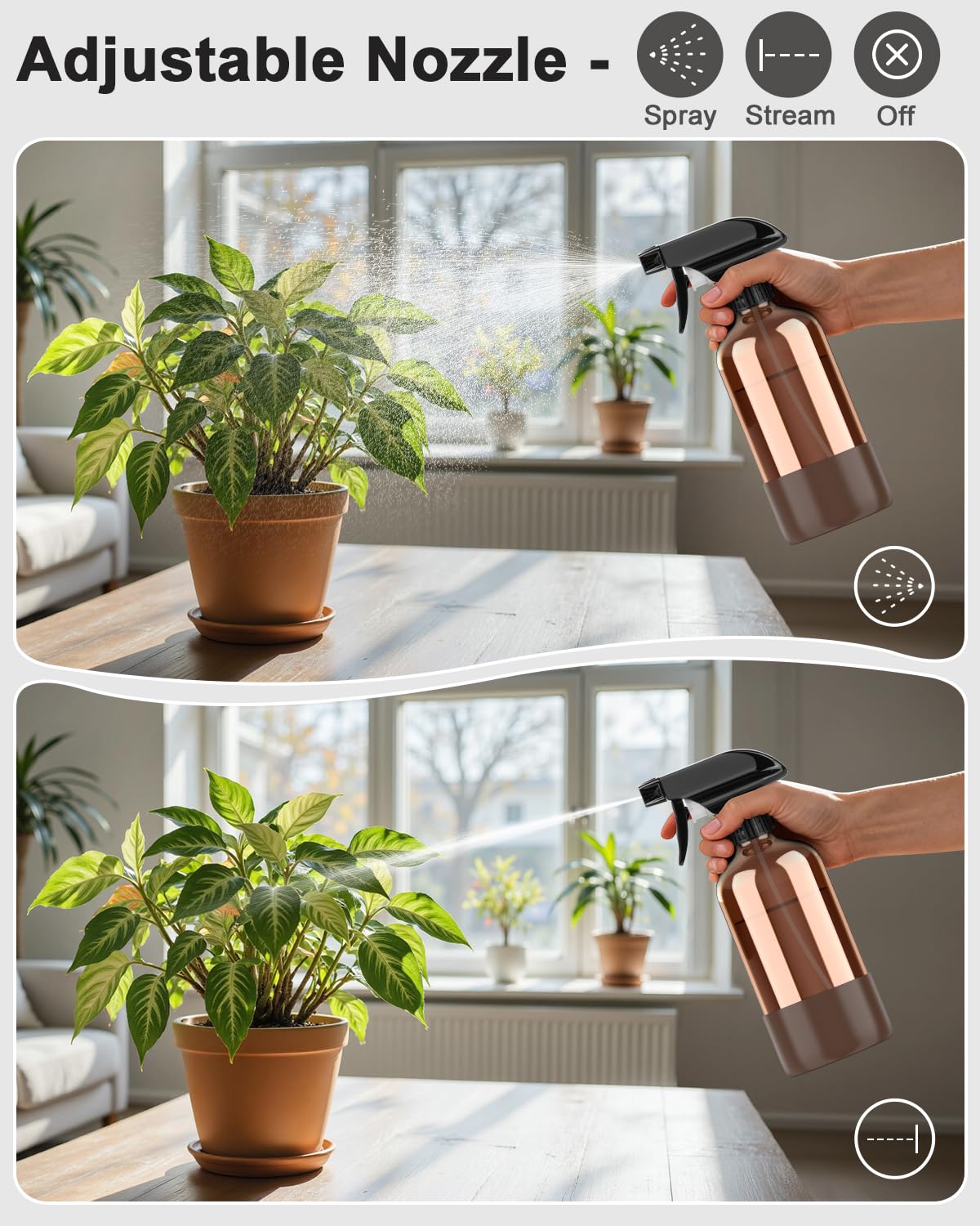 Bontip spray nozzle detail demonstrating adjustable mist for precise application benefit