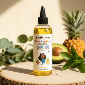 Boogie and Bean oil pour close-up highlighting lightweight texture and shine