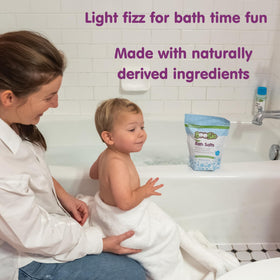 Boogie child in bathtub using eucalyptus salts demonstrating calming routine