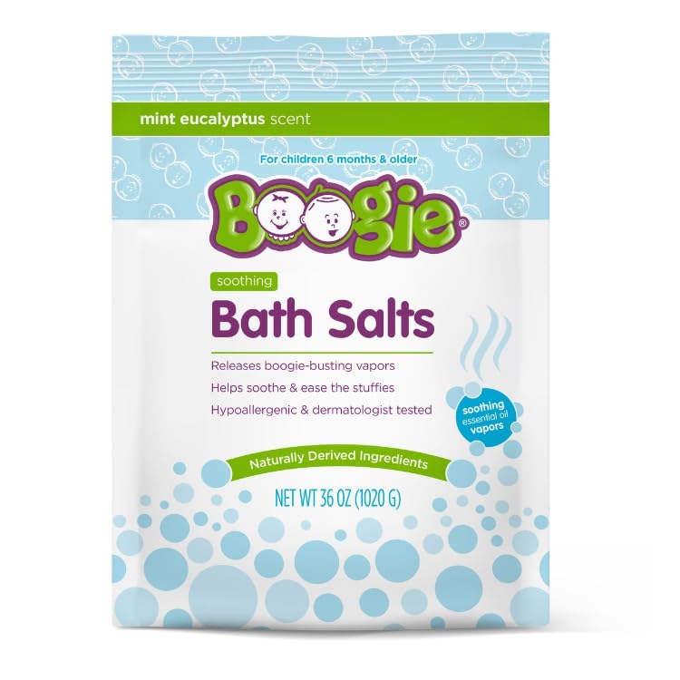 Boogie front packaging showing 36oz eucalyptus bath salts for comforting baths